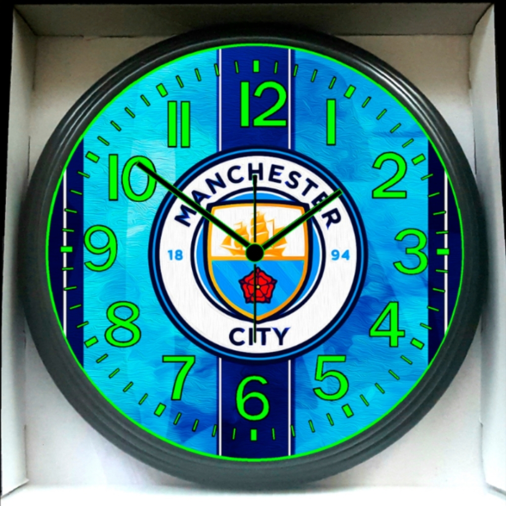 Manchester City F C Soccer Glow In The Dark Wall Clock New!
